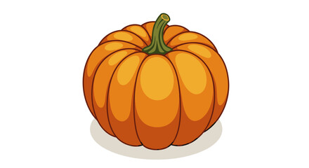 Colorful cartoon pumpkin with green stem on white background