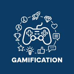 This image represents gamification concepts with playful icons and symbols, emphasizing engagement and creativity, suitable for educational and entertainment applications.