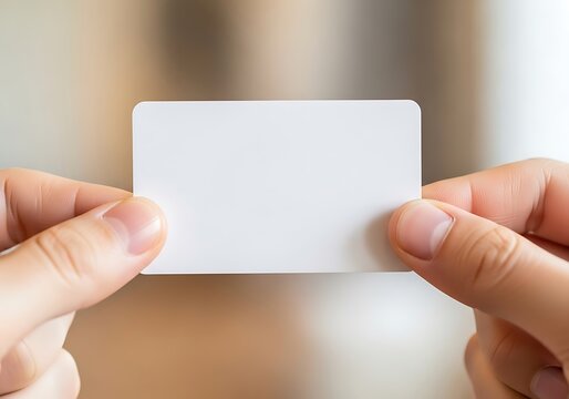 Fingers holding blank horizontal business card, ready for custom content
