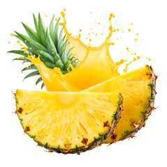Fresh pineapple slices with juice splash