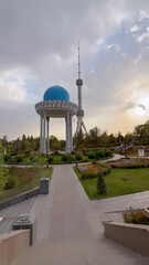 Pathway leading to blue dome pavilion at Memorial to Victims in Tashkent