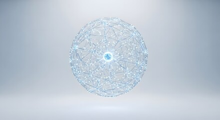 Abstract futuristic technology background featuring a glowing plexus sphere representing global connection and data networks