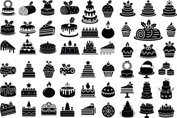 Christmas Cake Icon Silhouette Vector Set Holiday Christmas Cake Silhouette Icon Collection