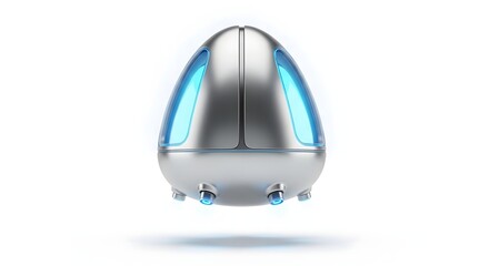 Futuristic pod design concept with a sleek, silver and illuminated blue aesthetic