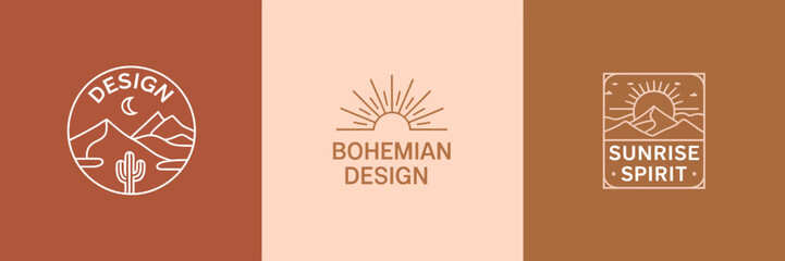 A captivating logo featuring a sunset landscape with mountains and a cactus, perfect for the brand 'Sunrise Spirit', highlighting nature's beauty and originality.