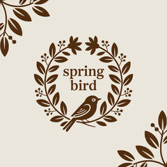 An enchanting image depicting a bird surrounded by rich leaves and blossoms, capturing the spirit of spring and the vital energy that nature possesses in its artistic form.