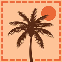 This image features a striking silhouette of a palm tree against a vibrant sunset background, capturing a serene and tropical atmosphere perfect for relaxation themes.