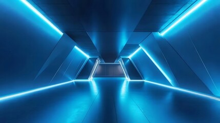 幾何学模様の青い照明回廊