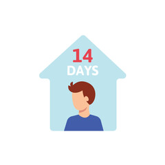 Illustration of a person inside a house shape with 14 days text, symbolizing quarantine or isolation period, isolated on transparent background