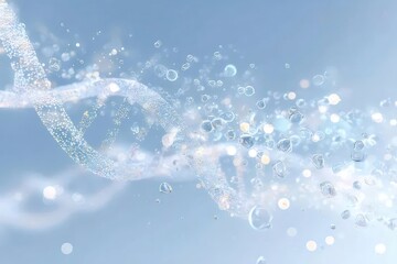 水色背景の抽象的なDNA鎖のイラスト