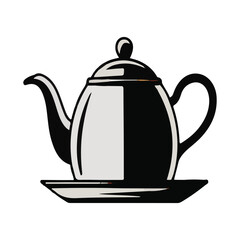 An antique blue and white porcelain teapot is isolated on a white background, a traditional ceramic object for a hot tea breakfast
