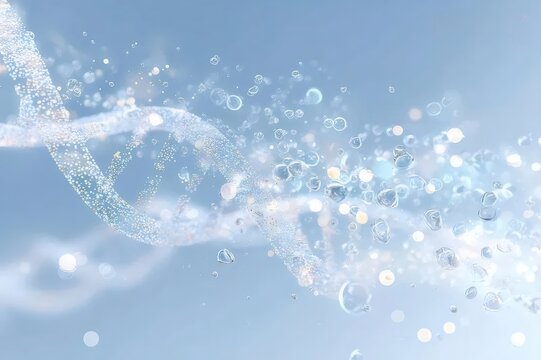 水色背景の抽象的なDNA鎖のイラスト