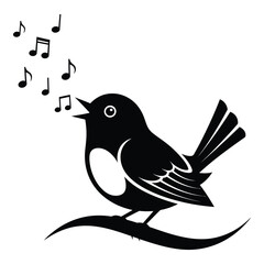Chirping bird silhouette with musical notes melody and song silhouette