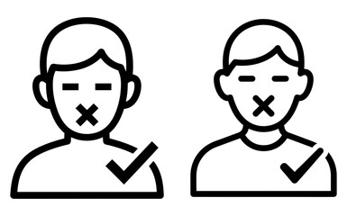 Vector art of a person is silent with a check mark, vector illustration