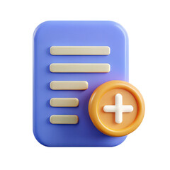 Obraz premium High quality photo of a stylized document icon with a plus symbol isolated on transparent background