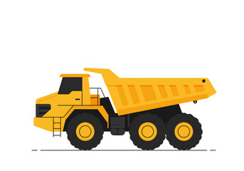 A large yellow heavy-duty dump truck shown in a side profile view, presented as a flat vector illustration on a white background.