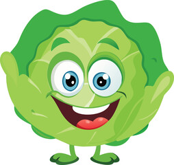 a smiling cartoon character of a green cabbage 