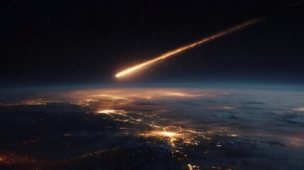 夜空に輝く火の玉 明るい地球の夜景の眺め