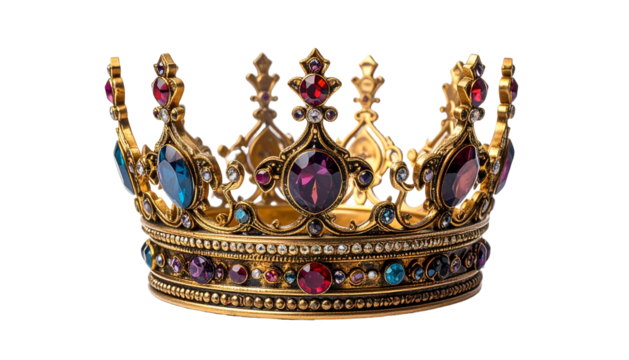 Regal gold crown with colorful gems and royal design