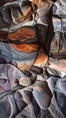 Close-up view of colorful, fractured rock formations