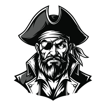 Fierce pirate captain portrait with eyepatch and beard iconic seafaring adventure character silhouette