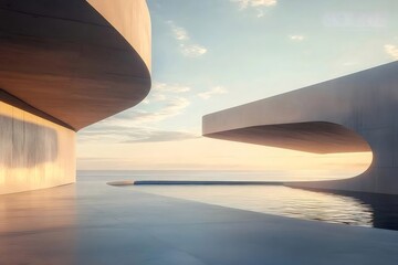 曲面建築 空と海が織りなす静寂のプールサイド