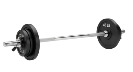 Barbell with 45 LB and 25 LB weights isolated PNG with Transparent Background