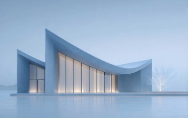 ミニマルな白い家と曇りの空の建築デザイン