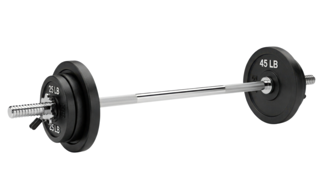 Barbell with 45 LB and 25 LB weights isolated PNG with Transparent Background