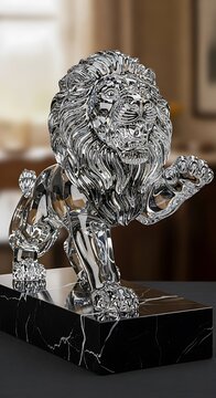 Crystal Lion Sculpture on Marble Base.