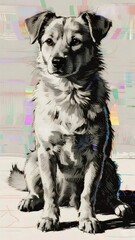 抽象的な背景に座る犬のポートレート