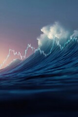 青い波形チャートの抽象的な海の風景の背景