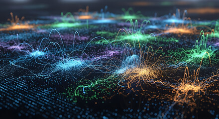 Digital Data Flow Network - Abstract Technology, AI, Big Data, or Particle Visualization