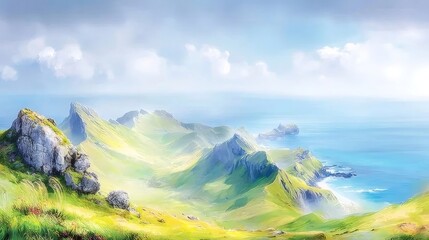 海を見下ろす緑の丘陵と崖