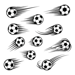 Dynamic soccer balls in motion action speed motion blur effect sports graphic elements silhouette
