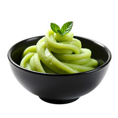 Fresh wasabi swril in a black bowl isolated on transparent background