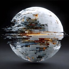 黒を背景にした抽象的な球状のデータグリッチ