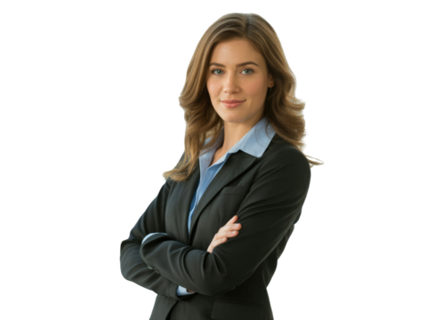 Confident businesswoman with arms crossed isolated on transparent background