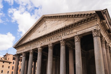 Pantheon, former roman temple, now church, featuring classical architecture and corinthian columns
