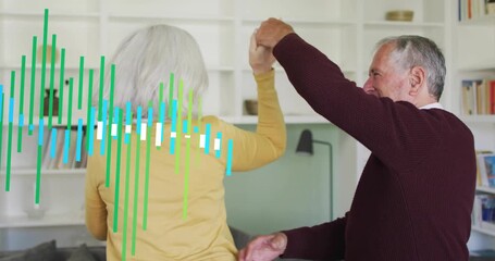 Man reaching for woman's hand and guiding her into gentle spin for home wellness dance - Powered by Adobe