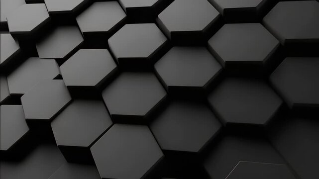 Dark gray geometric hexagon pattern with dramatic lighting and layered depth for a modern techy look