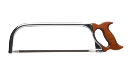 Hand saw with wooden handle and silver frame isolated PNG with Transparent Background