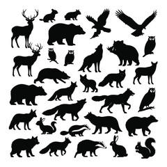 Collection of diverse wild animal silhouettes for graphic design projects and nature themes silhouette