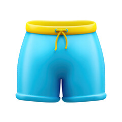 Blue swim shorts with yellow waistband and drawstring Keywords: swim shorts, swimwear, bathing suit isolated on a transparent background