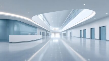 モダンな病院ロビーの明るい照明と白い内装