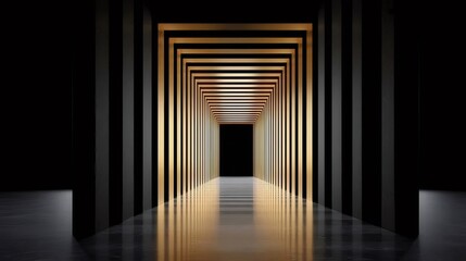 黒と金の幾何学的なアーチのトンネル