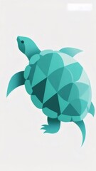 水色幾何学的なカメのイラスト 白色の背景