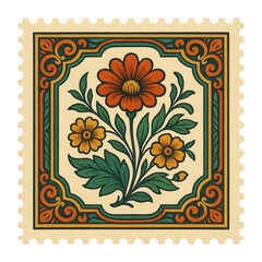 PNG Vintage floral stamp illustration