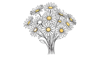 Bouquet of daisies in black and white line art