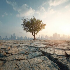 Lonely tree amidst cracked earth